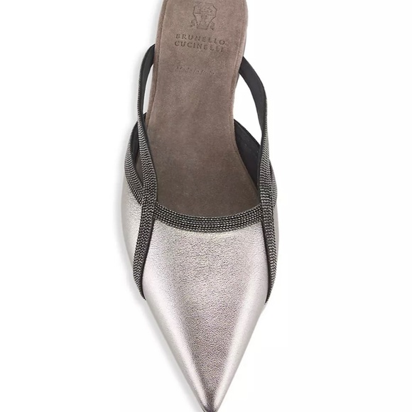 Brunello Cucinelli Monili Metallic Leather Mules - Picture 6 of 8